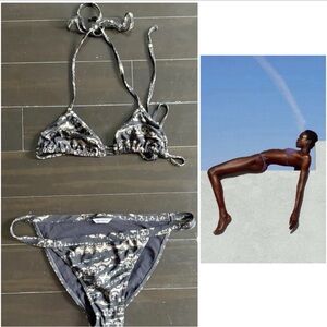 ☠️sold😎Zadig & Voltaire skull 💀 print black grey Bikini Set 2 piece small
